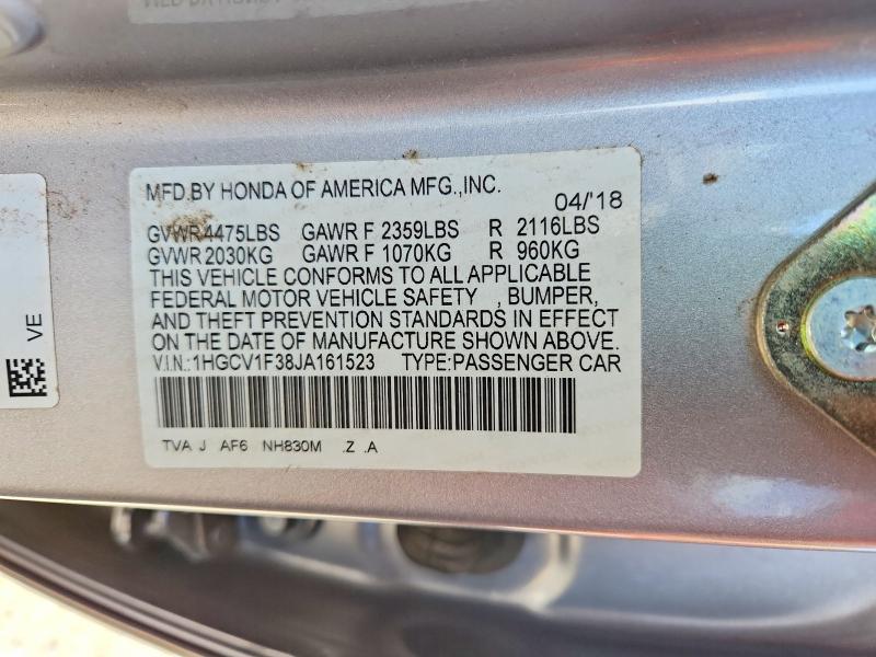 Продажа на аукционе авто 2018 Honda Accord, vin: 1HGCV1F38JA161523, номер лота: 69570606
