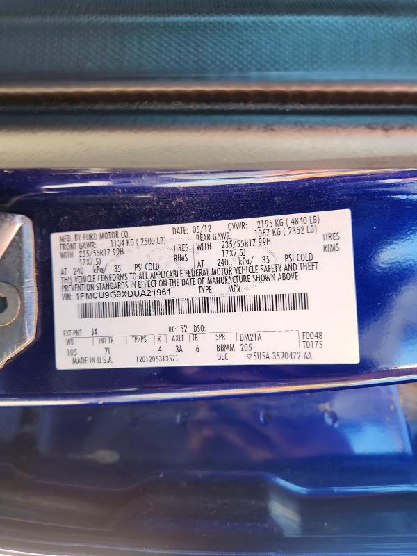 68921866 :رقم المزاد ، 1FMCU9G9XDUA21961 vin ، 2013 Ford Escape مزاد بيع