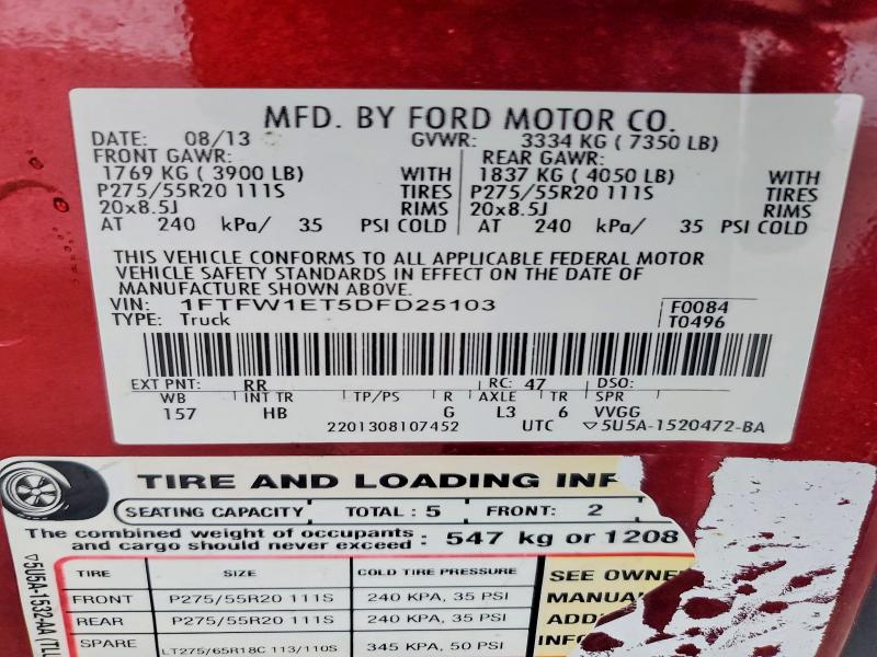 Продаж на аукціоні авто 2013 Ford F150, vin: 1FTFW1ET5DFD25103, номер лоту: 69698726
