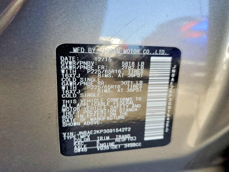 Aukcja sprzedaży 2016 Nissan Quest, vin: JN8AE2KP3G9154272        , numer aukcji: 68847936