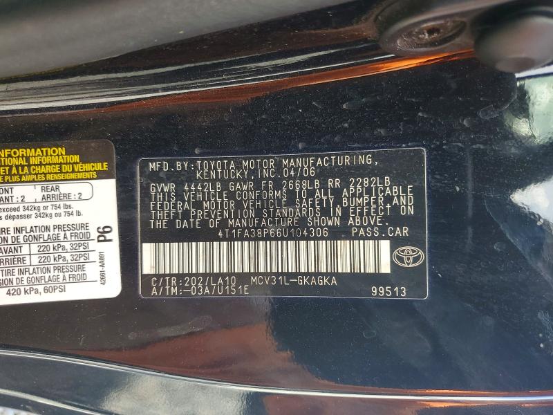 2006 Toyota Camry Solara მანქანა იყიდება აუქციონზე, vin: 4T1FA38P66U104306, აუქციონის ნომერი: 69742076