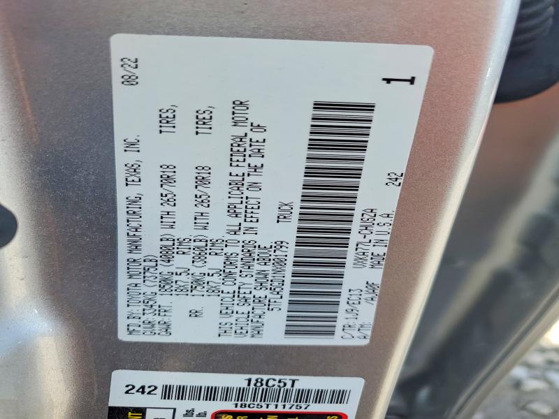 Продаж на аукціоні авто 2022 Toyota Tundra, vin: 5TFLA5GD1NX001799, номер лоту: 68048116