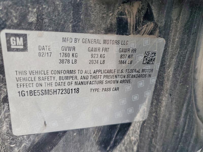 70626146 :رقم المزاد ، 1G1BE5SM5H7230118 vin ، 2017 Chevrolet Cruze مزاد بيع