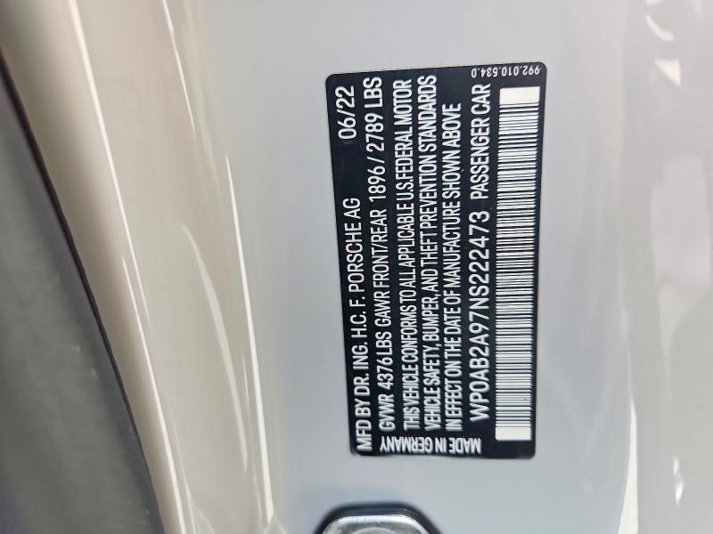 Aukcja sprzedaży 2022 Porsche 911, vin: WP0AB2A97NS222473, numer aukcji: 66353516