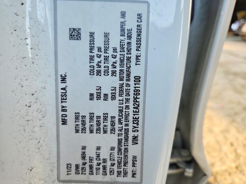 67806156 :رقم المزاد ، 5YJ3E1EA2PF691100 vin ، 2023 Tesla Model 3 مزاد بيع