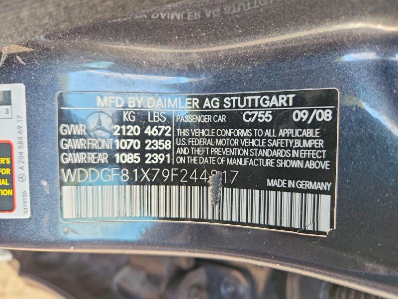 Aukcja sprzedaży 2009 Mercedes-benz C, vin: WDDGF81X79F244817, numer aukcji: 68629486