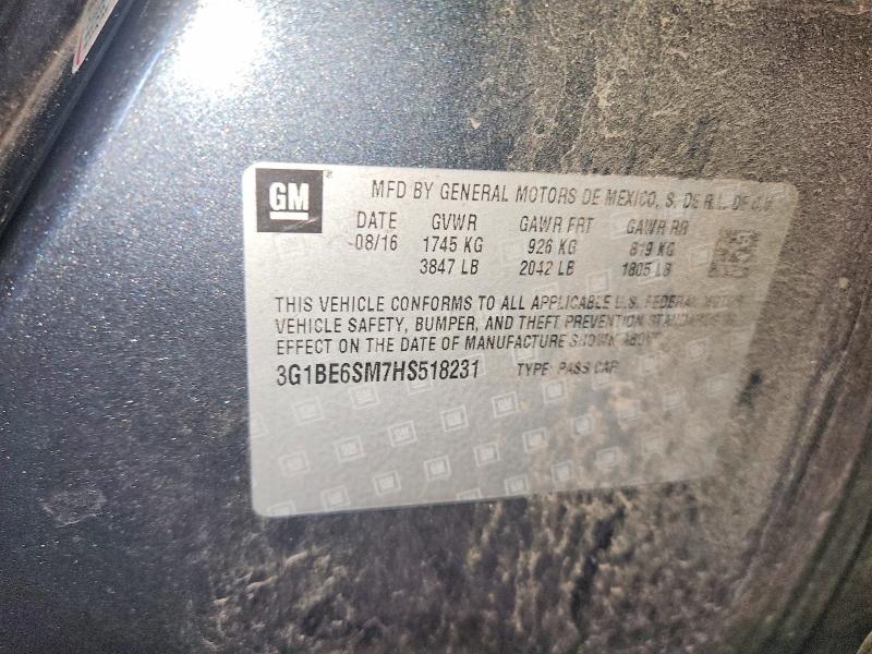 Продажа на аукционе авто 2017 Chevrolet Cruze, vin: 3G1BE6SM7HS518231, номер лота: 68871476