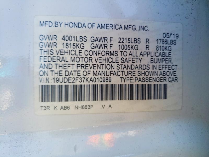 69020946 :رقم المزاد ، 19UDE2F37KA010989 vin ، 2019 Acura Ilx مزاد بيع