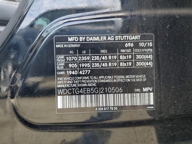 2016 Mercedes-benz Gla მანქანა იყიდება აუქციონზე, vin: WDCTG4EB5GJ210506, აუქციონის ნომერი: 67126676