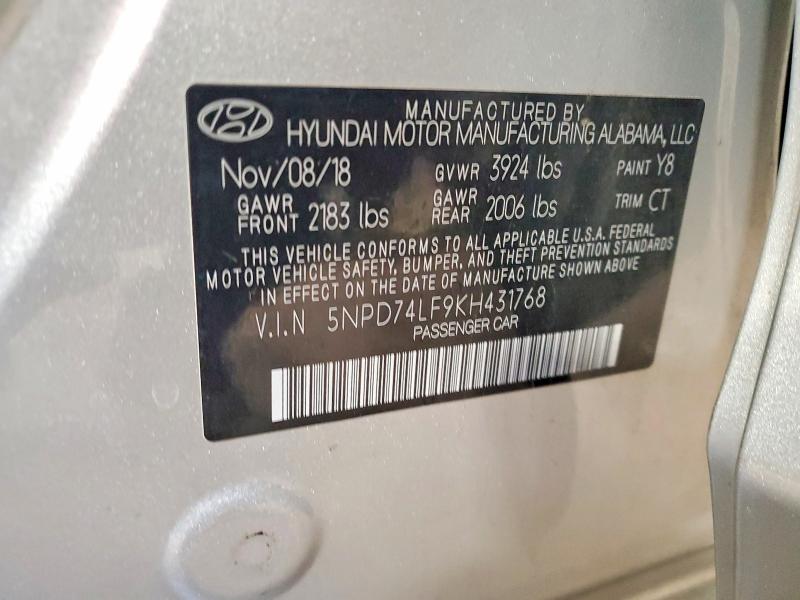 Aukcja sprzedaży 2019 Hyundai Elantra, vin: 5NPD74LF9KH431768, numer aukcji: 69399036