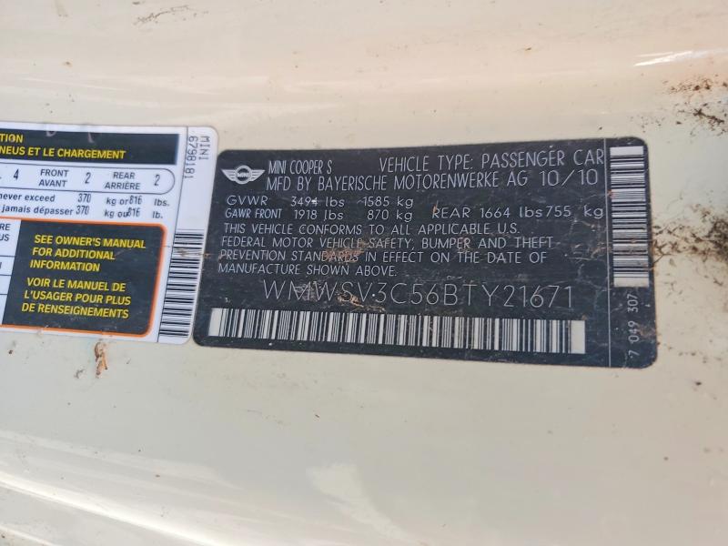 Продаж на аукціоні авто 2011 Mini Cooper, vin: WMWSV3C56BTY21671, номер лоту: 70267096