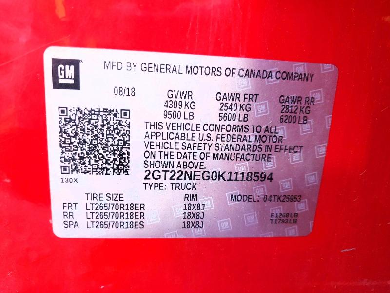 Продаж на аукціоні авто 2019 Gmc Sierra, vin: 2GT22NEG0K1118594, номер лоту: 67518636