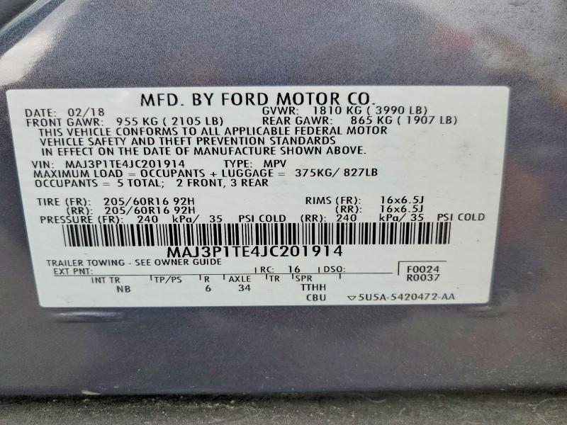 Продажа на аукционе авто 2018 Ford Ecosport, vin: MAJ3P1TE4JC201914, номер лота: 70782936