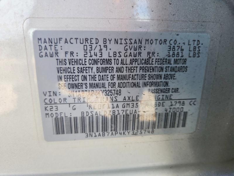 68187206 :رقم المزاد ، 3N1AB7AP4KY325748 vin ، 2019 Nissan Sentra مزاد بيع