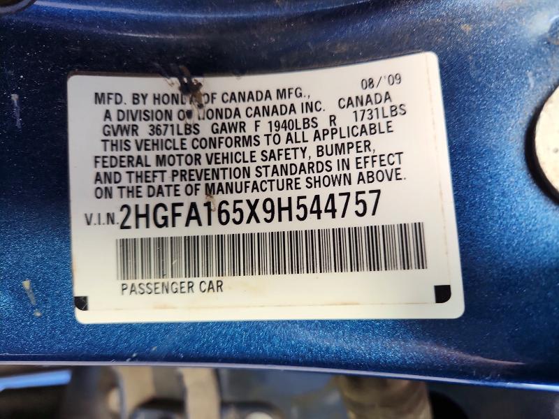 Продаж на аукціоні авто 2009 Honda Civic, vin: 2HGFA165X9H544757, номер лоту: 69957526