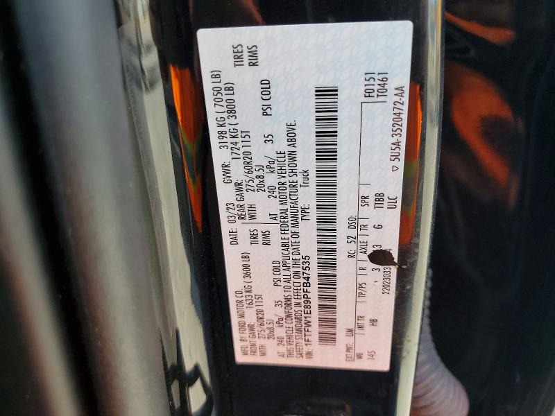 69809106 :رقم المزاد ، 1FTFW1E89PFB47535 vin ، 2023 Ford F150 مزاد بيع