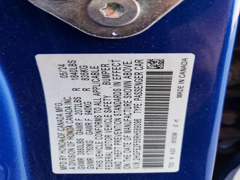 68233716 :رقم المزاد ، 2HGFE2F55RH589096 vin ، 2024 Honda Civic مزاد بيع