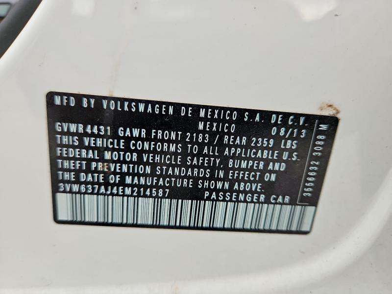 2014 Volkswagen Jetta მანქანა იყიდება აუქციონზე, vin: 3VW637AJ4EM214587, აუქციონის ნომერი: 68847926