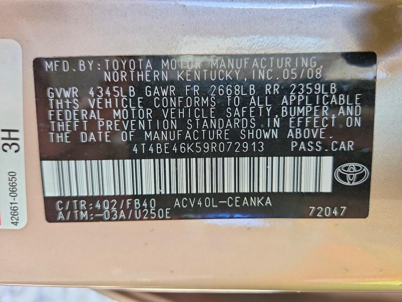 Aukcja sprzedaży 2009 Toyota Camry, vin: 4T4BE46K59R072913, numer aukcji: 69921096