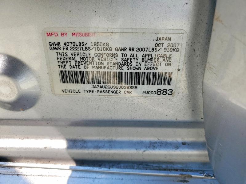 Aukcja sprzedaży 2008 Mitsubishi Lancer, vin: JA3AU26U98U038859, numer aukcji: 68685656