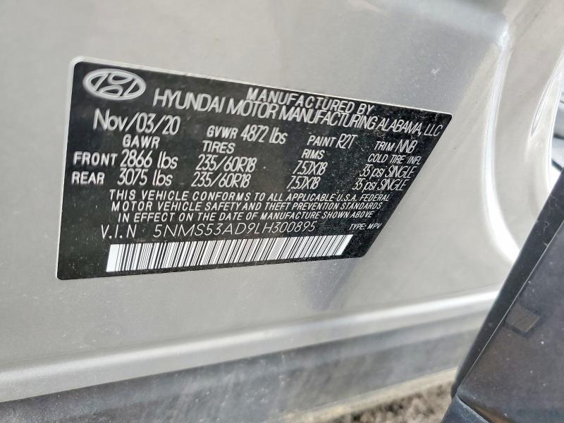 71105136 :رقم المزاد ، 5NMS53AD9LH300895 vin ، 2020 Hyundai Santa Fe مزاد بيع