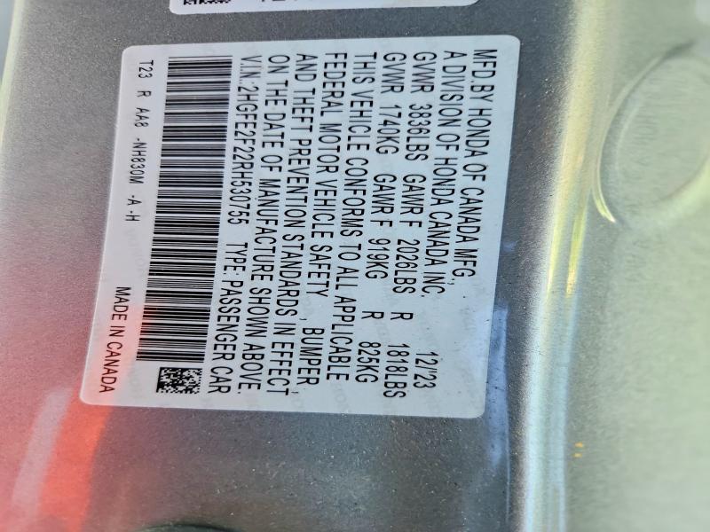 68622996 :رقم المزاد ، 2HGFE2F22RH530755 vin ، 2024 Honda Civic مزاد بيع