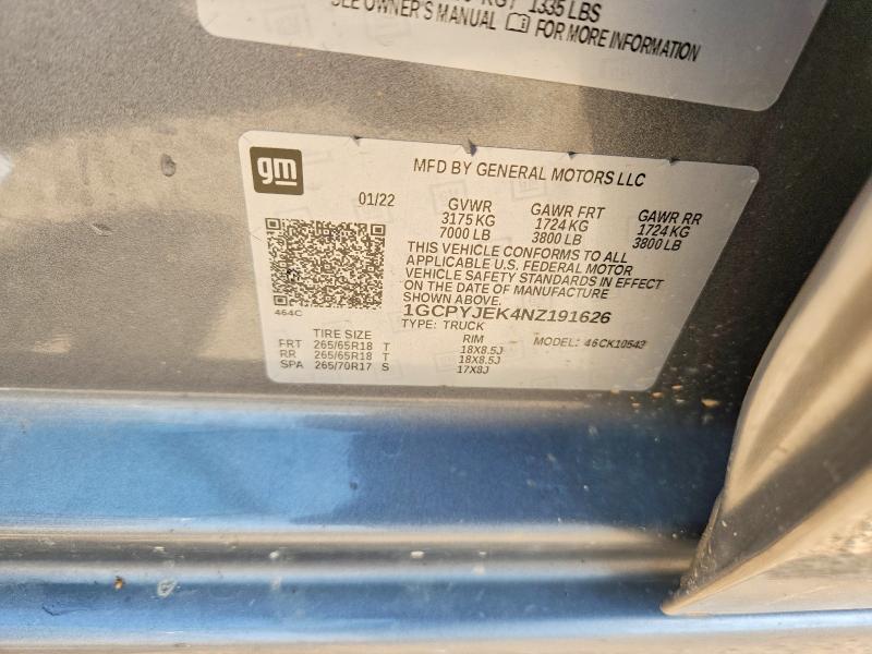 67324456 :رقم المزاد ، 1GCPYJEK4NZ191626 vin ، 2022 Chevrolet Silverado Ltd مزاد بيع