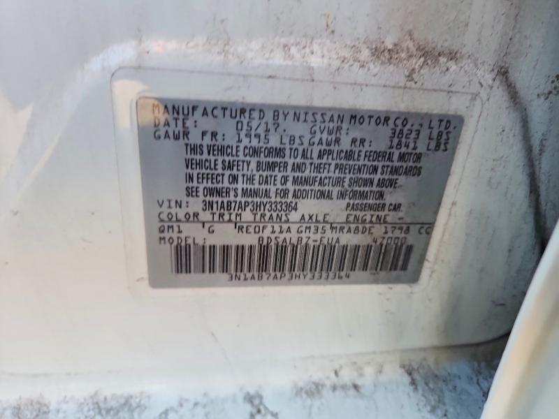 2017 Nissan Sentra მანქანა იყიდება აუქციონზე, vin: 3N1AB7AP3HY333364, აუქციონის ნომერი: 70670176