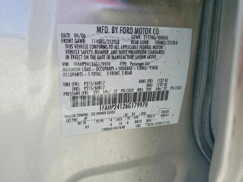 Продажа на аукционе авто 2006 Ford Five Hundred, vin: 1FAHP24126G179970, номер лота: 70682826