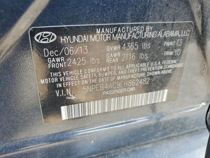 2014 Hyundai Sonata მანქანა იყიდება აუქციონზე, vin: 5NPEB4AC9EH862482, აუქციონის ნომერი: 69917426