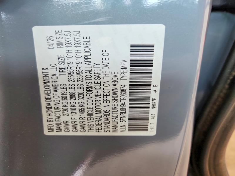 Aukcja sprzedaży 2026 Honda Odyssey, vin: 5FNRL6H94TB060874, numer aukcji: 70262276