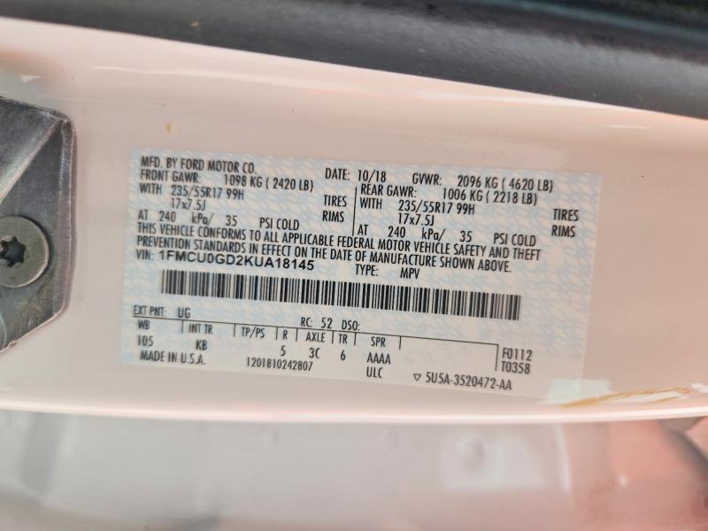 2019 Ford Escape მანქანა იყიდება აუქციონზე, vin: 1FMCU0GD2KUA18145, აუქციონის ნომერი: 66849106