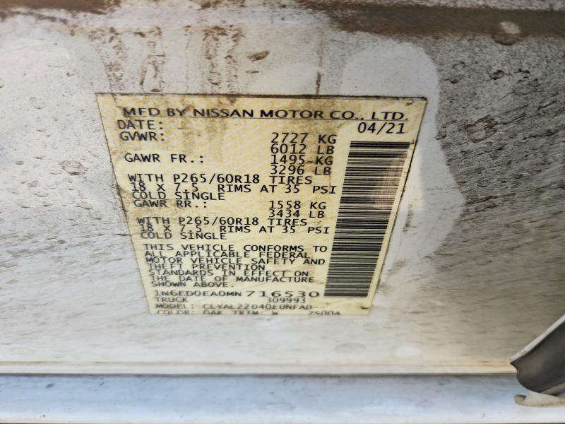 68685756 :رقم المزاد ، 1N6ED0EA0MN716530 vin ، 2021 Nissan Frontier مزاد بيع