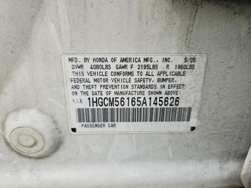 2005 Honda Accord მანქანა იყიდება აუქციონზე, vin: 1HGCM56165A145626, აუქციონის ნომერი: 70502776