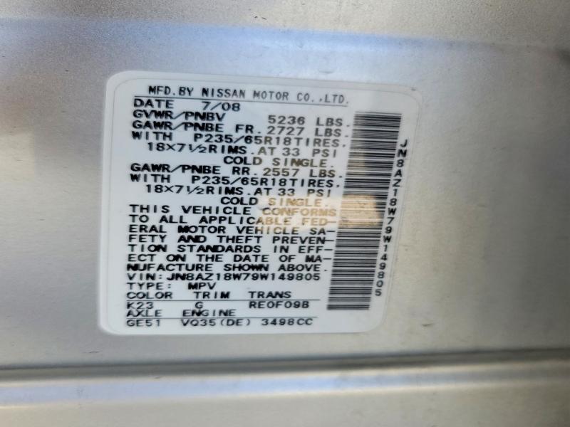 Aukcja sprzedaży 2009 Nissan Murano, vin: JN8AZ18W79W149805, numer aukcji: 68032206