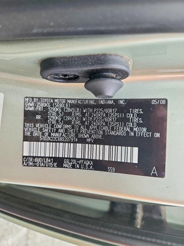 Aukcja sprzedaży 2008 Toyota Sienna, vin: 5TDZK22CX8S207914, numer aukcji: 69047566