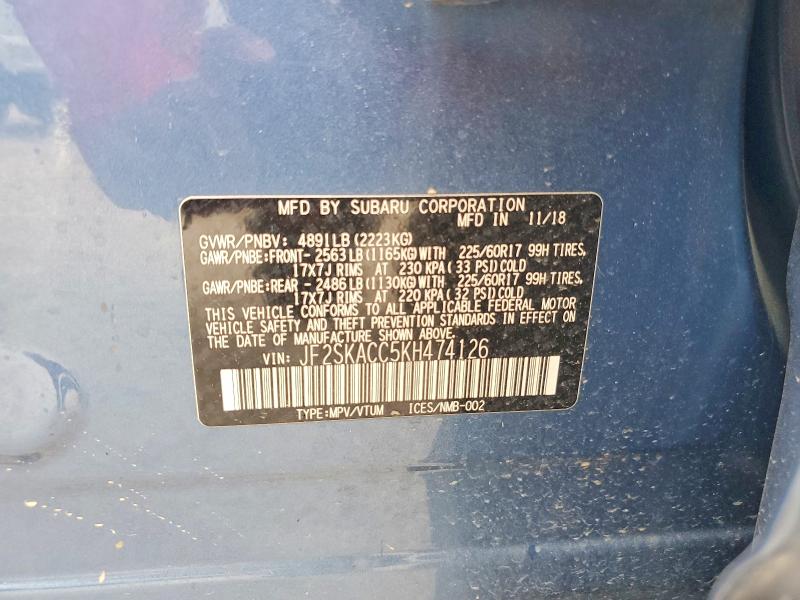 Продаж на аукціоні авто 2019 Subaru Forester, vin: JF2SKACC5KH474126, номер лоту: 59411596