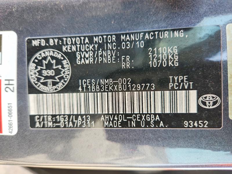 2011 Toyota Camry მანქანა იყიდება აუქციონზე, vin: 4T1BB3EKXBU129773, აუქციონის ნომერი: 68035956