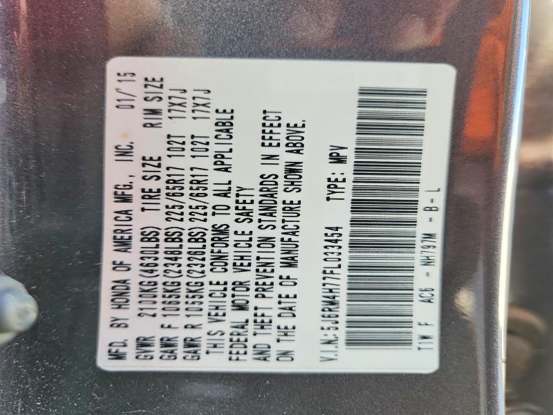 67640036 :رقم المزاد ، 5J6RM4H77FL033454 vin ، 2015 Honda Cr-v مزاد بيع
