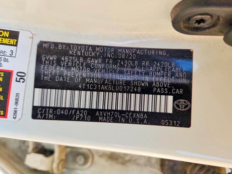Продажа на аукционе авто 2020 Toyota Camry, vin: 4T1C31AK5LU017248, номер лота: 68105966