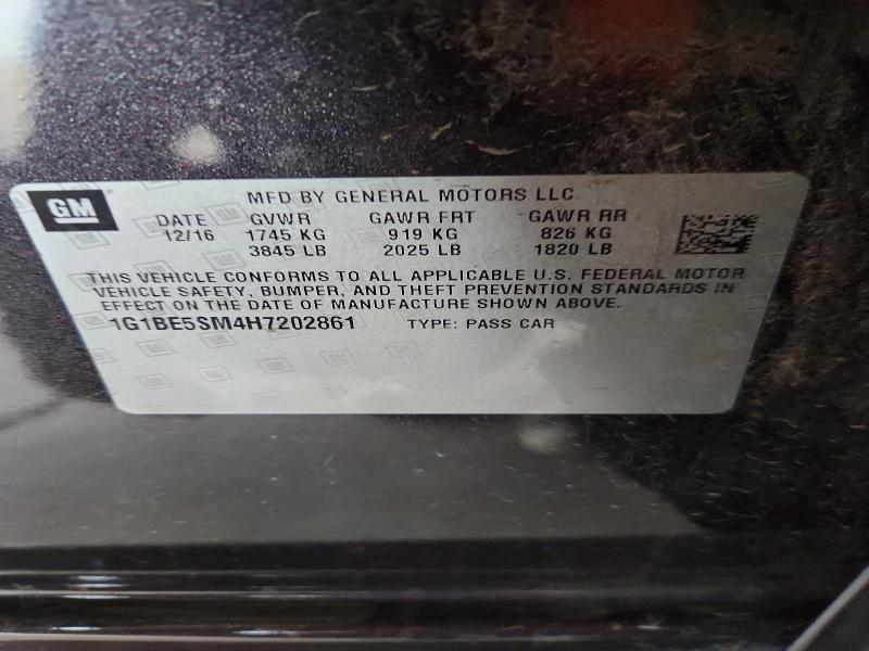 2017 Chevrolet Cruze მანქანა იყიდება აუქციონზე, vin: 1G1BE5SM4H7202861, აუქციონის ნომერი: 68982866