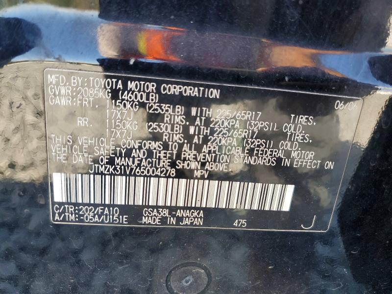 Aukcja sprzedaży 2006 Toyota Rav4, vin: JTMZK31V765004278, numer aukcji: 71072956