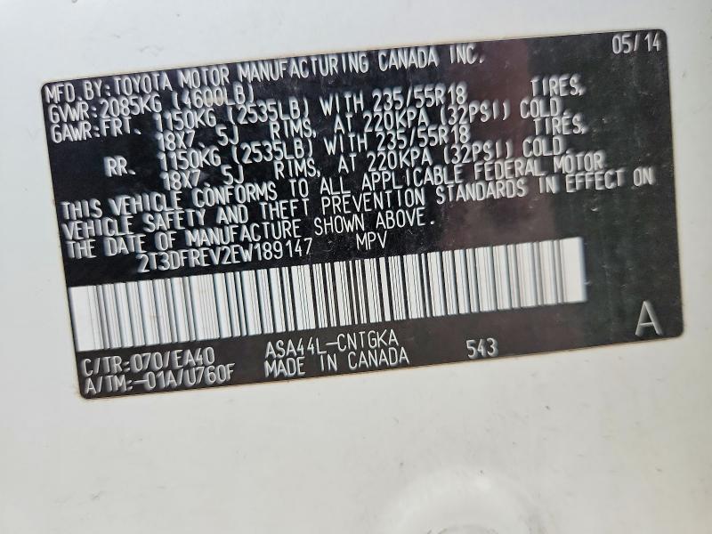 Продажа на аукционе авто 2014 Toyota Rav4, vin: 2T3DFREV2EW189147, номер лота: 70870936
