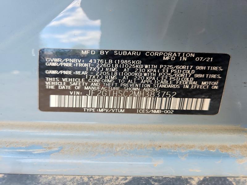 Aukcja sprzedaży 2021 Subaru Crosstrek, vin: JF2GTHSC2MH383752, numer aukcji: 59409326