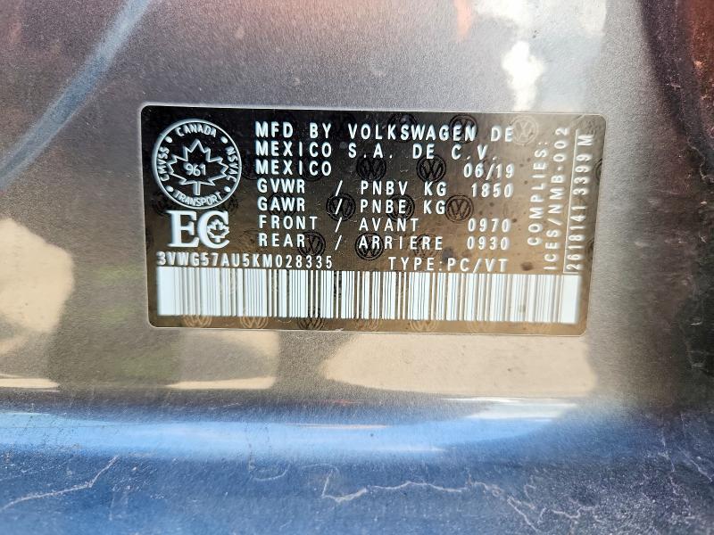 69167386 :رقم المزاد ، 3VWG57AU5KM028335 vin ، 2019 Volkswagen Golf مزاد بيع