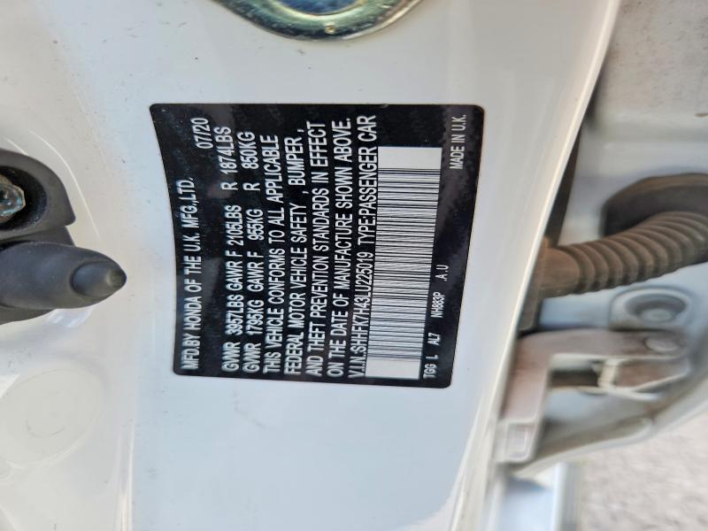 70034916 :رقم المزاد ، SHHFK7H43LU225019 vin ، 2020 Honda Civic مزاد بيع
