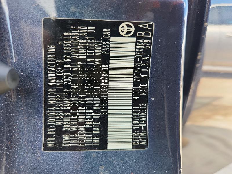 Aukcja sprzedaży 2019 Toyota Corolla, vin: 5YFBURHE9KP878438, numer aukcji: 67996146