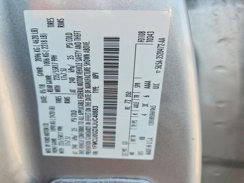 Продаж на аукціоні авто 2018 Ford Escape, vin: 1FMCU0GDXJUC40883, номер лоту: 67215446