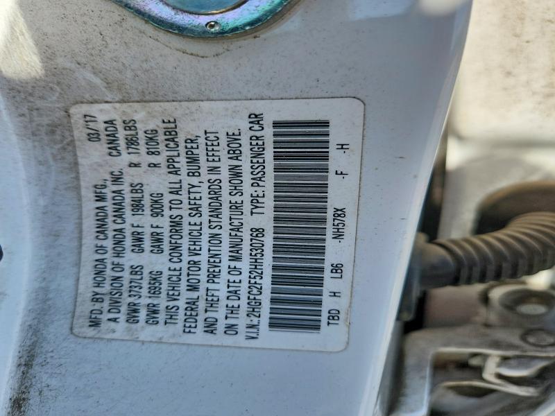 Продаж на аукціоні авто 2017 Honda Civic, vin: 2HGFC2F52HH530768, номер лоту: 69149306