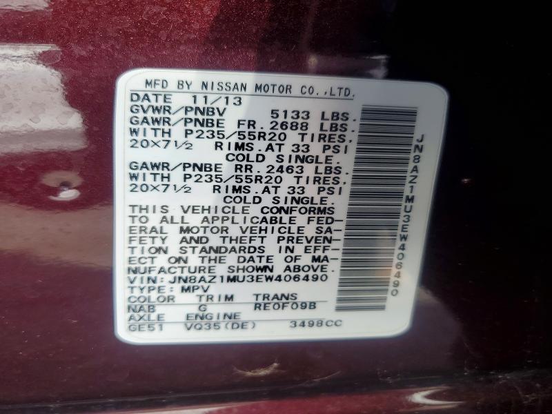 Aukcja sprzedaży 2014 Nissan Murano, vin: JN8AZ1MU3EW406490, numer aukcji: 70748126